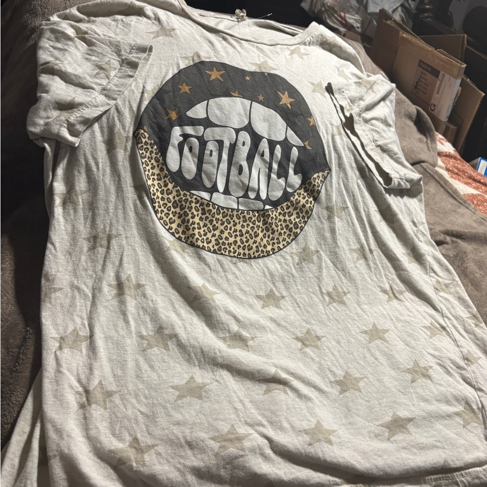 Code Five Women’s Football Shirt - White And Tan with leopard print. Size XL